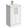 Roxbury Deco Fluted 500mm White Vanity Unit - Floor Standing 2 Door Unit with Brushed Brass Handles