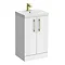 Roxbury Deco Fluted 500mm White Vanity Unit - Floor Standing 2 Door Unit with Brushed Brass Handles