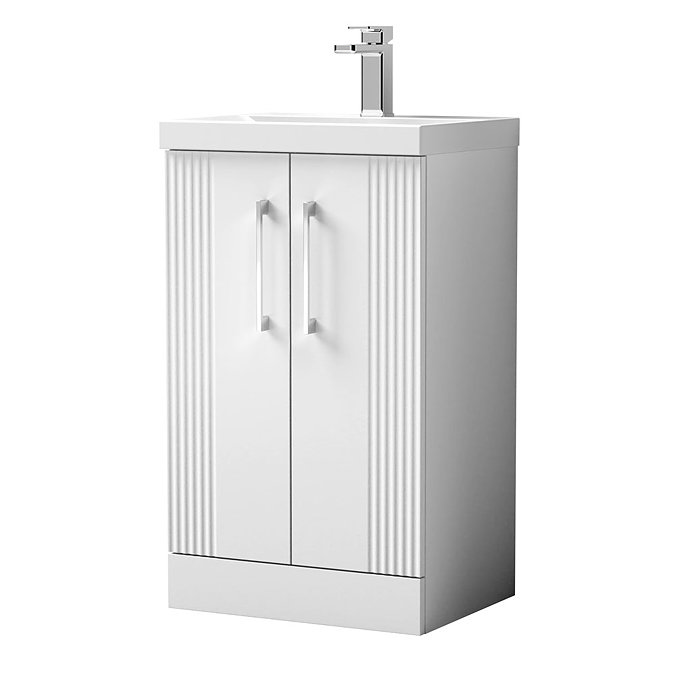 Roxbury Deco Fluted 500mm White Vanity Unit - Floor Standing 2 Door Unit with Chrome Handles Large I