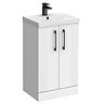 Roxbury Deco Fluted 500mm White Vanity Unit - Floor Standing 2 Door Unit with Matt Black Handles