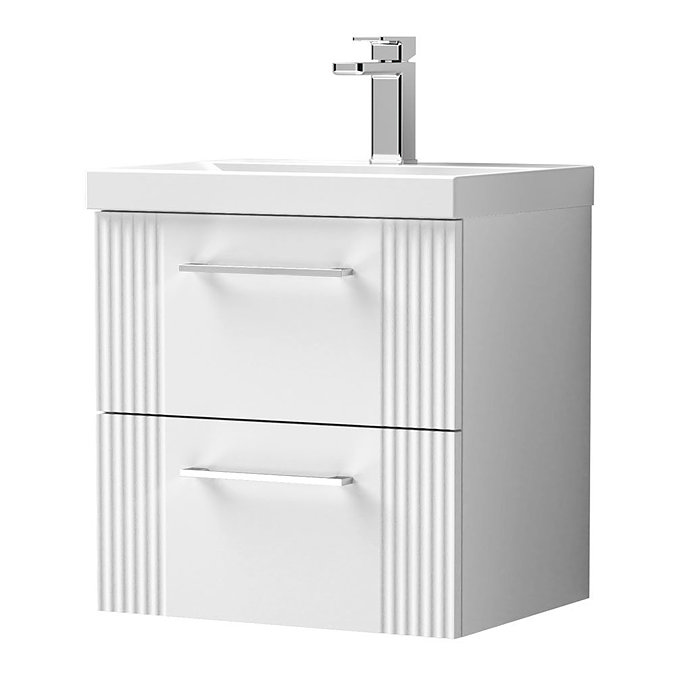 Roxbury Deco Fluted 500mm White Vanity Unit - Wall Hung 2-Drawer Unit & Chrome Handles
