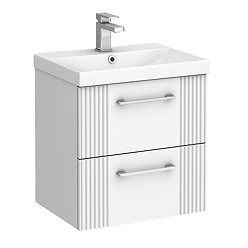 Roxbury Deco Fluted 500mm White Vanity Unit - Wall Hung 2-Drawer Unit & Chrome Handles