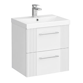 Roxbury Deco Fluted 500mm White Vanity Unit - Wall Hung 2-Drawer Unit & Chrome Handles