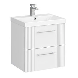 Roxbury Deco Fluted 500mm White Vanity Unit - Wall Hung 2-Drawer Unit & Chrome Handles