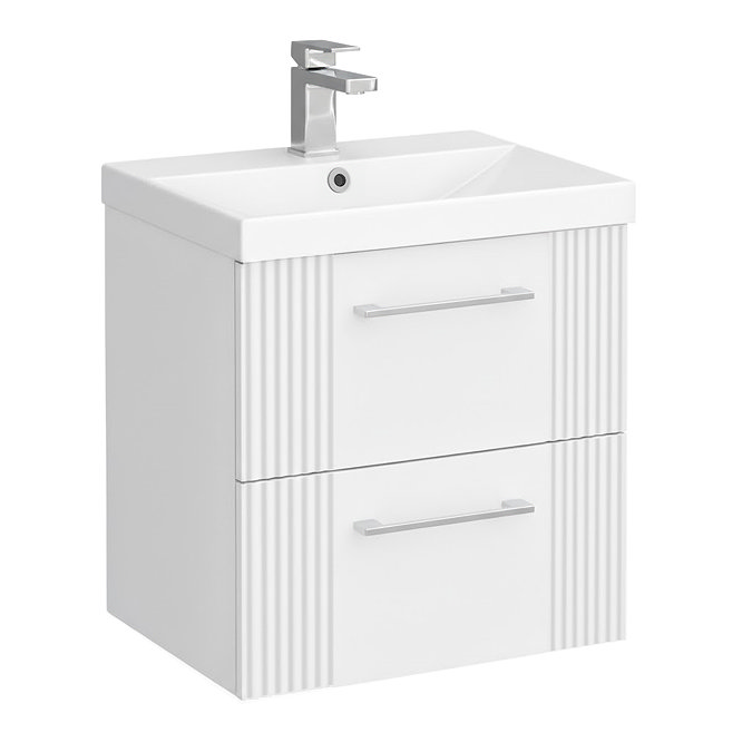 Roxbury Deco Fluted 500mm White Vanity Unit - Wall Hung 2-Drawer Unit & Chrome Handles