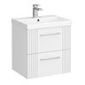 Roxbury Deco Fluted 500mm White Vanity Unit - Wall Hung 2-Drawer Unit & Chrome Handles