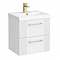 Roxbury Deco Fluted 500mm White Vanity Unit - Wall Hung 2-Drawer Unit with Brushed Brass Handles