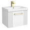 Roxbury Deco Fluted 500mm White Vanity Unit - Wall Hung 1-Drawer Unit with Brushed Brass Handle