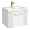 Roxbury Deco Fluted 500mm White Vanity Unit - Wall Hung 1-Drawer Unit with Brushed Brass Handle