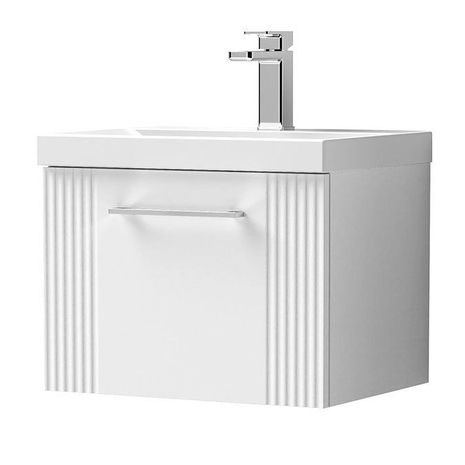 Roxbury Deco Fluted 500mm White Vanity Unit - Wall Hung Single Drawer Unit with Chrome Handle
