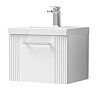 Roxbury Deco Fluted 500mm White Vanity Unit - Wall Hung Single Drawer Unit with Chrome Handle