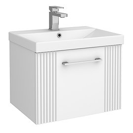 Roxbury Deco Fluted 500mm White Vanity Unit - Wall Hung Single Drawer Unit with Chrome Handle