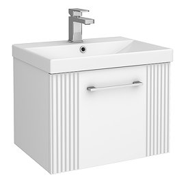 Roxbury Deco Fluted 500mm White Vanity Unit - Wall Hung Single Drawer Unit with Chrome Handle