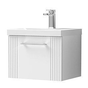 Roxbury Deco Fluted 500mm White Vanity Unit - Wall Hung Single Drawer Unit with Chrome Handle Large 