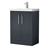 Roxbury Deco Fluted 600mm Anthracite Grey Vanity Unit - Floor Standing 2 Door Unit with Chrome Handles