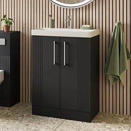 Roxbury Deco Fluted 600mm Anthracite Grey Vanity Unit - Floor Standing 2 Door Unit with Chrome Handles