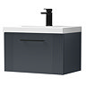 Roxbury Deco Fluted 600mm Anthracite Grey Vanity Unit - Wall Hung 1-Drawer Unit & Matt Black Handle
