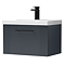 Roxbury Deco Fluted 600mm Anthracite Grey Vanity Unit - Wall Hung 1-Drawer Unit & Matt Black Handle