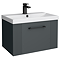Roxbury Deco Fluted 600mm Anthracite Grey Vanity Unit - Wall Hung 1-Drawer Unit & Matt Black Handle