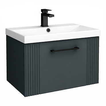 Roxbury Deco Fluted 600mm Anthracite Grey Vanity Unit - Wall Hung 1-Drawer Unit & Matt Black Handle