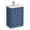 Roxbury Deco Fluted 600mm Blue Vanity Unit - Floor Standing 2 Door Unit with Chrome Handles