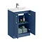 Roxbury Deco Fluted 600mm Blue Vanity Unit - Floor Standing 2 Door Unit with Chrome Handles