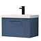 Roxbury Deco Fluted 600mm Blue Vanity Unit - Wall Hung 1-Drawer Unit with Thin-Edged Ceramic Basin and Matt Black Handle