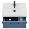 Roxbury Deco Fluted 600mm Blue Vanity Unit - Wall Hung 1-Drawer Unit with Thin-Edged Ceramic Basin and Matt Black Handle