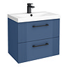 Roxbury Deco Fluted 600mm Blue Vanity Unit - Wall Hung 2-Drawer Unit & Matt Black Handles