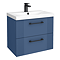 Roxbury Deco Fluted 600mm Blue Vanity Unit - Wall Hung 2-Drawer Unit & Matt Black Handles
