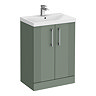 Roxbury Deco Fluted 600mm Green Vanity Unit - Floor Standing 2 Door Unit with Chrome Handles