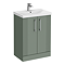 Roxbury Deco Fluted 600mm Green Vanity Unit - Floor Standing 2 Door Unit with Chrome Handles
