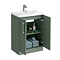 Roxbury Deco Fluted 600mm Green Vanity Unit - Floor Standing 2 Door Unit with Chrome Handles