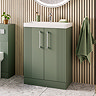 Roxbury Deco Fluted 600mm Green Vanity Unit - Floor Standing 2 Door Unit with Chrome Handles