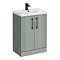 Roxbury Deco Fluted 600mm Green Vanity Unit - Floor Standing 2 Door Unit with Thin-Edged Ceramic Basin and Matt Black Handles