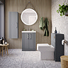 Roxbury Deco Fluted 600mm Grey Vanity Unit - Floor Standing 2 Door Unit with Chrome Handles