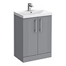 Roxbury Deco Fluted 600mm Grey Vanity Unit - Floor Standing 2 Door Unit with Chrome Handles