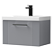 Roxbury Deco Fluted 600mm Grey Vanity Unit - Wall Hung 1-Drawer Unit with Matt Black Handle