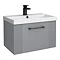 Roxbury Deco Fluted 600mm Grey Vanity Unit - Wall Hung 1-Drawer Unit with Matt Black Handle