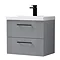 Roxbury Deco Fluted 600mm Grey Vanity Unit - Wall Hung 2-Drawer Unit with Matt Black Handles