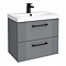 Roxbury Deco Fluted 600mm Grey Vanity Unit - Wall Hung 2-Drawer Unit with Matt Black Handles