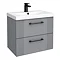 Roxbury Deco Fluted 600mm Grey Vanity Unit - Wall Hung 2-Drawer Unit with Matt Black Handles