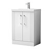 Roxbury Deco Fluted 600mm White Vanity Unit - Floor Standing 2 Door Unit with Chrome Handles