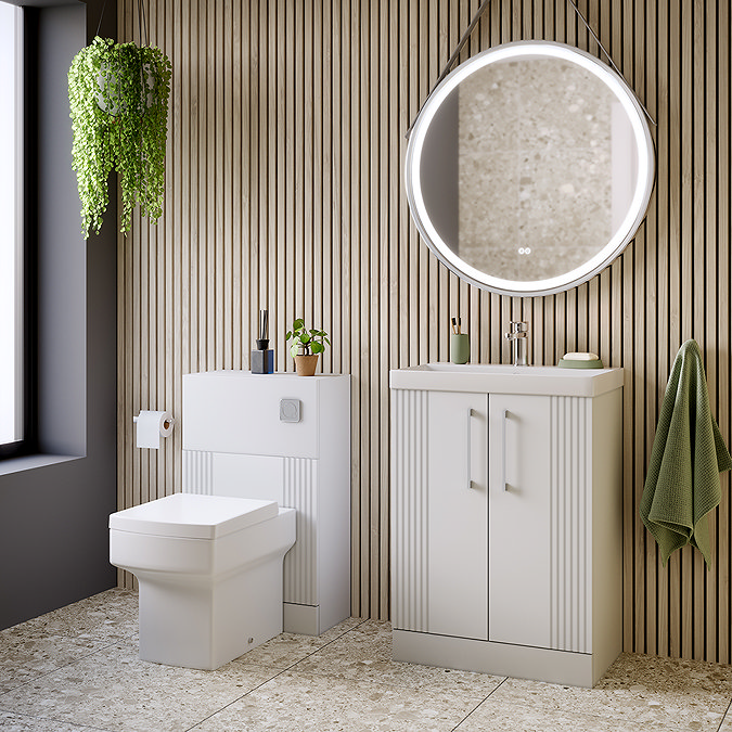 Roxbury Deco Fluted 600mm White Vanity Unit - Floor Standing 2 Door Unit with Chrome Handles
