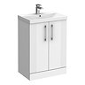 Roxbury Deco Fluted 600mm White Vanity Unit - Floor Standing 2 Door Unit with Chrome Handles