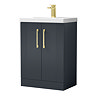 Roxbury Deco Fluted 600mm Anthracite Grey Vanity Unit - Floor Standing 2 Door Unit with Brushed Brass Handles