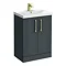 Roxbury Deco Fluted 600mm Anthracite Grey Vanity Unit - Floor Standing 2 Door Unit with Brushed Brass Handles