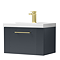 Roxbury Deco Fluted 600mm Anthracite Grey Vanity Unit - Wall Hung 1-Drawer Unit & Brushed Brass Handle