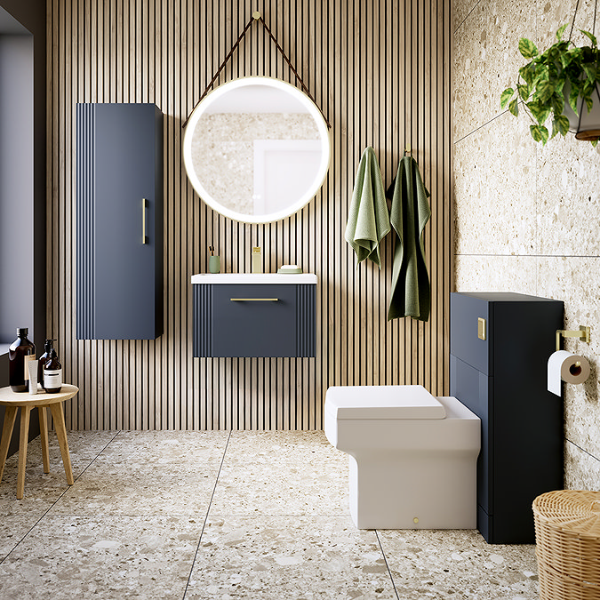 Roxbury Deco Fluted 600mm Anthracite Grey Vanity Unit - Wall Hung 1-Drawer Unit & Brushed Brass Handle