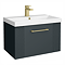 Roxbury Deco Fluted 600mm Anthracite Grey Vanity Unit - Wall Hung 1-Drawer Unit & Brushed Brass Handle
